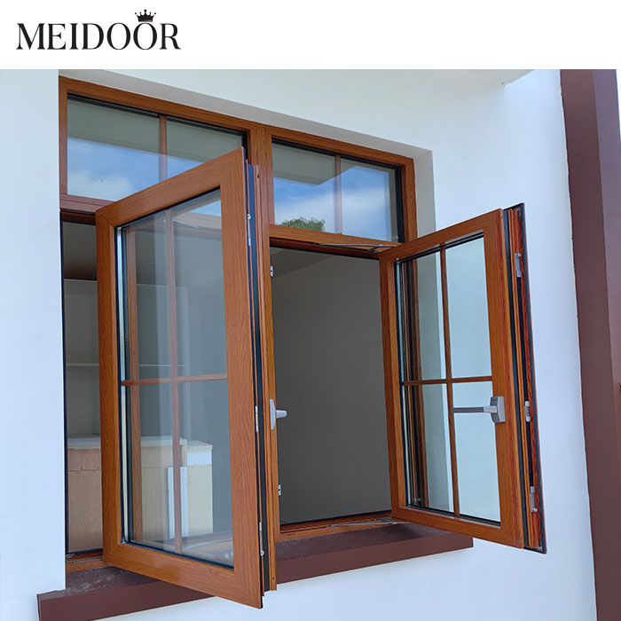 Simple Design French Glass Lamination 4 Panels Outward Casement Window With Security Mesh
