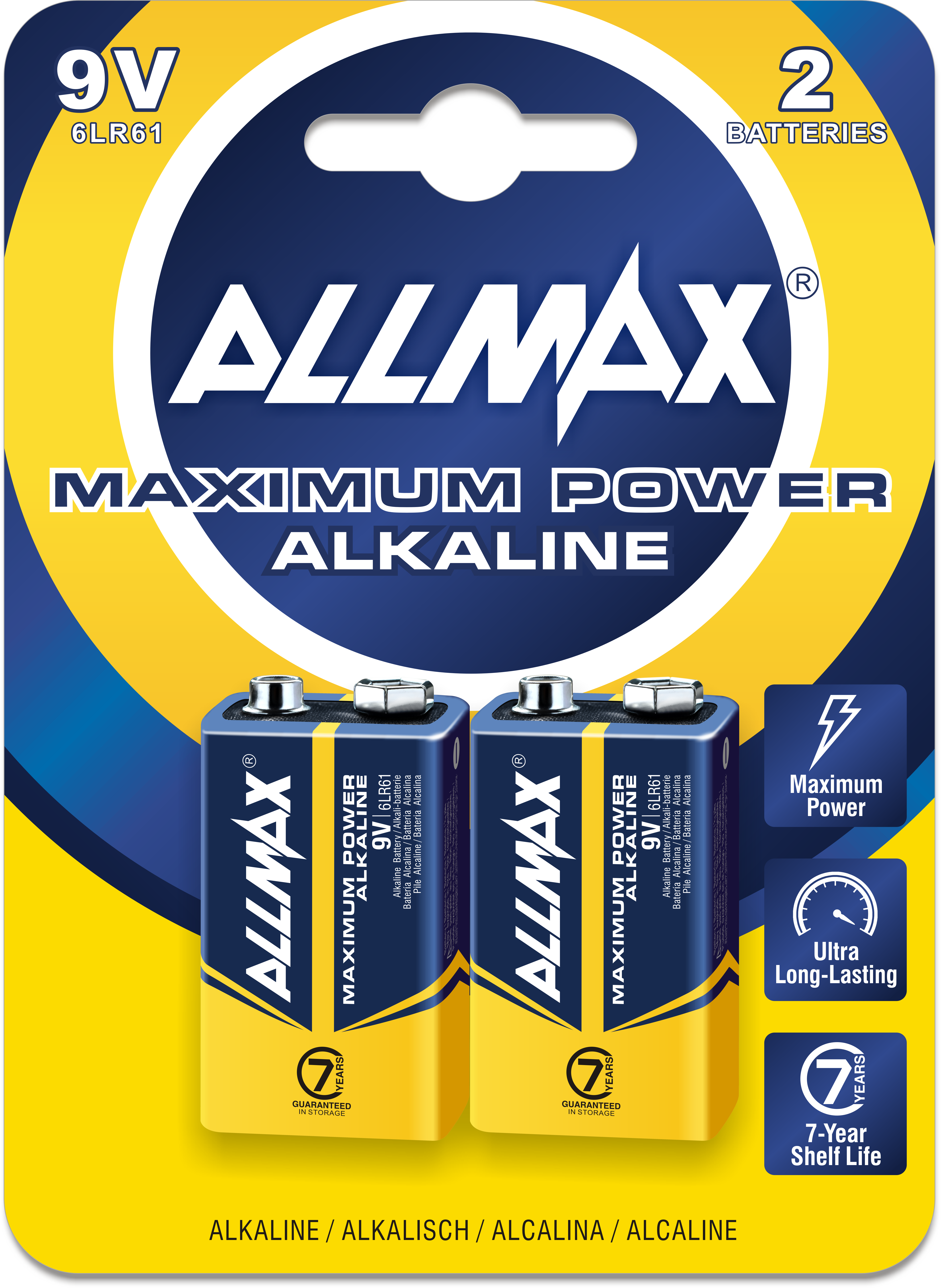 Allmax 9V Maximum Power Alkaline Batteries 6LR61 9V (905-B2-24)