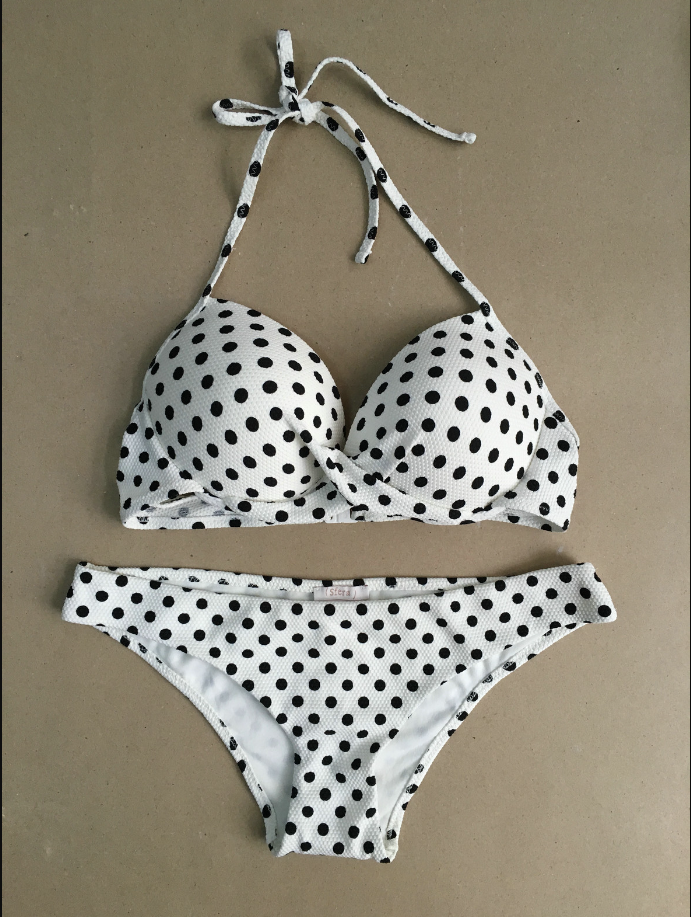 Push up bikini set with underwire, all over polka dot print swimwear