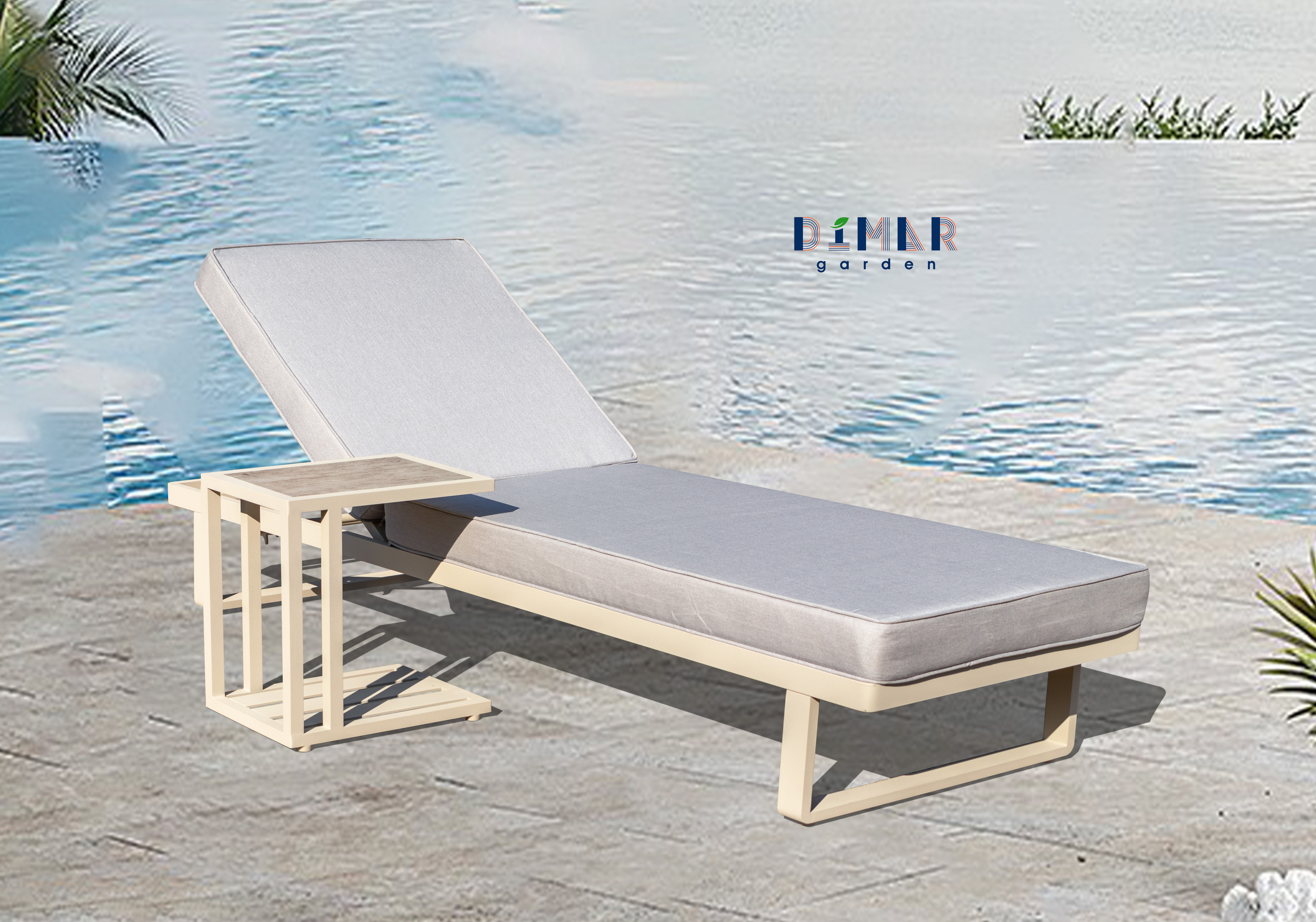 Rella aluminum sunbed with side table