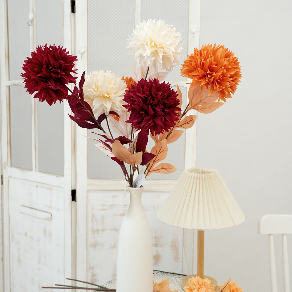 Transworld 14cm Flower-diameter 2Head Artificial Ball Chrysanthemum Acanthosphere Flowers For Decor