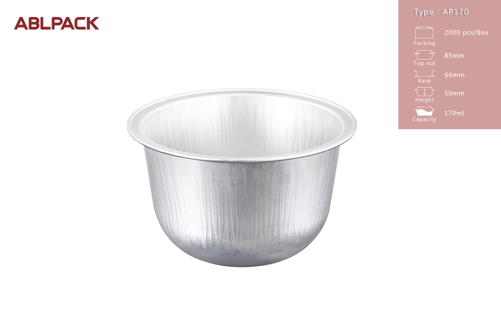 ABL 170ML/5.7oz Round Pan Recyclable Tray Eco Friendly disposable Aluminum Foil with high/flat lid