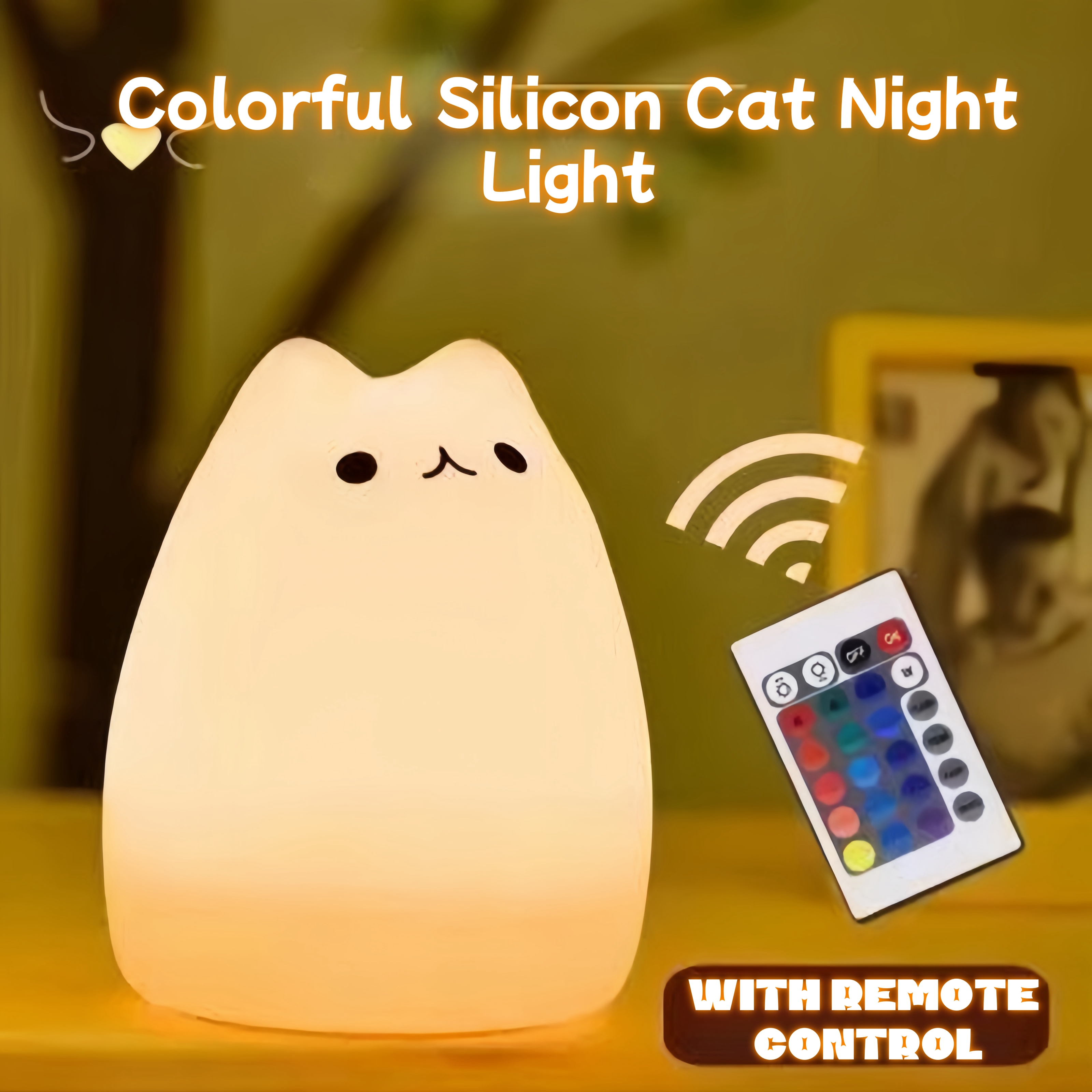 Colorful Silicon Cat Night Light with Remote Control