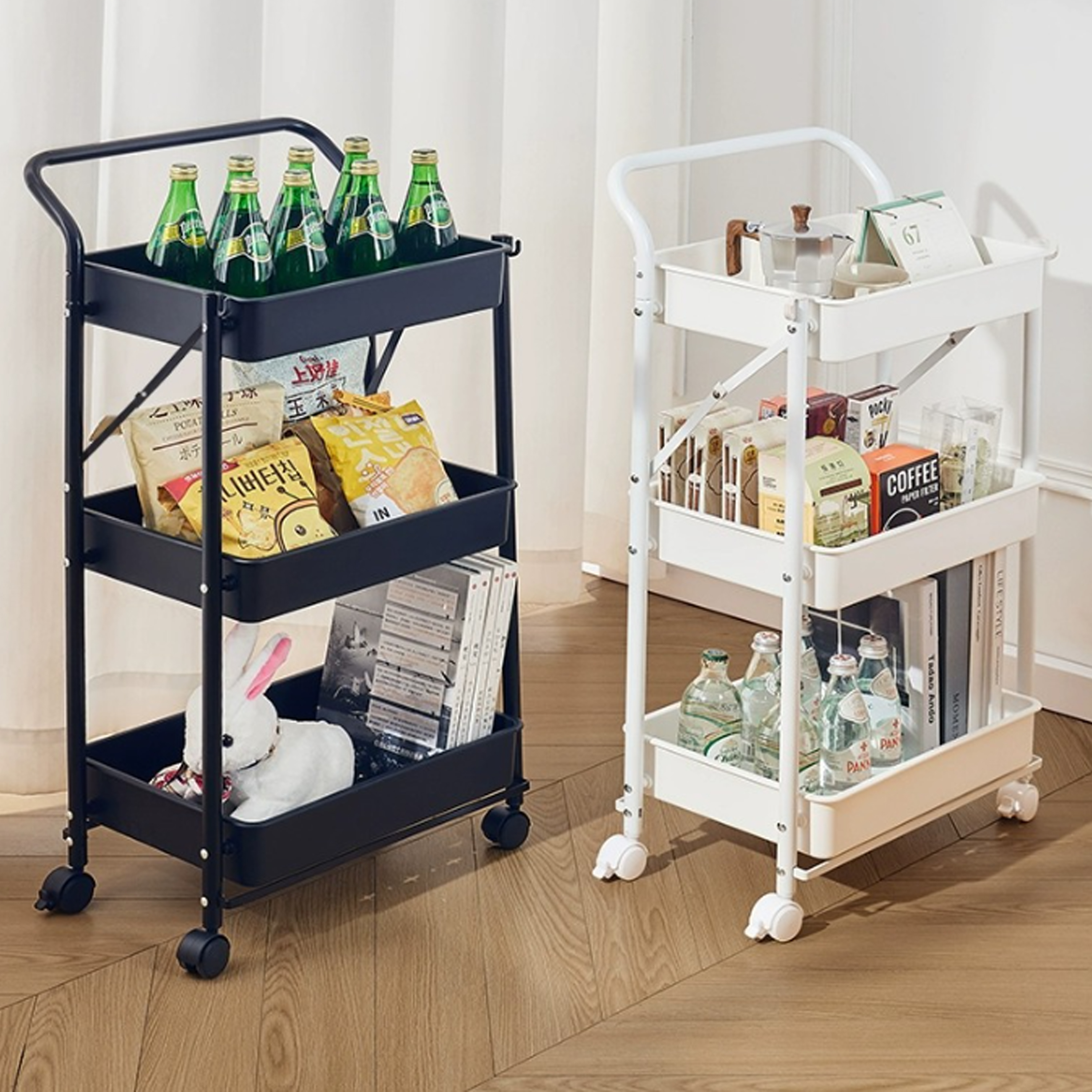 Folding 3-layer metal trolley