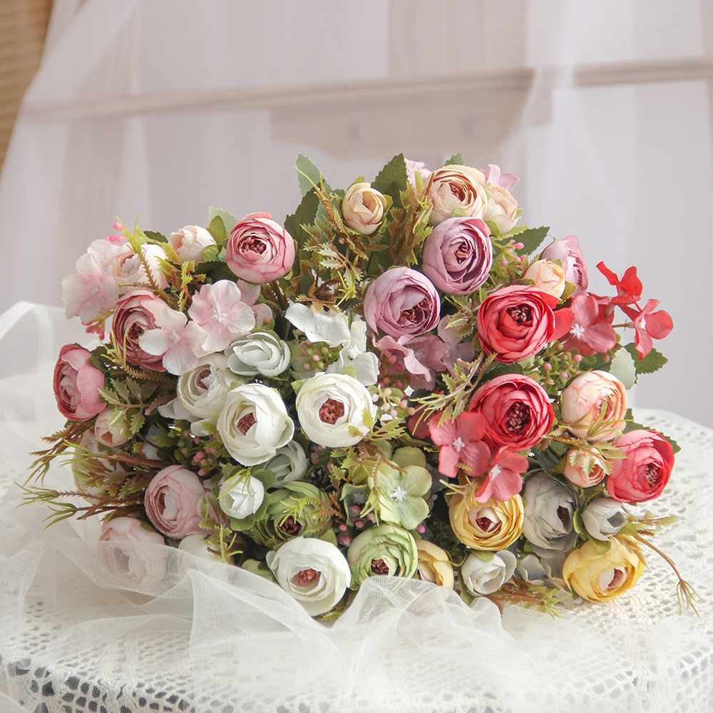 Transworld Camellia Hydrangea Artificial Rose Flowers Wedding Centerpieces & Table Decorations