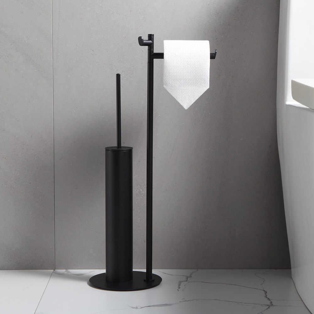 Modern design black stainless steel bathroom toilet brush with paper holder