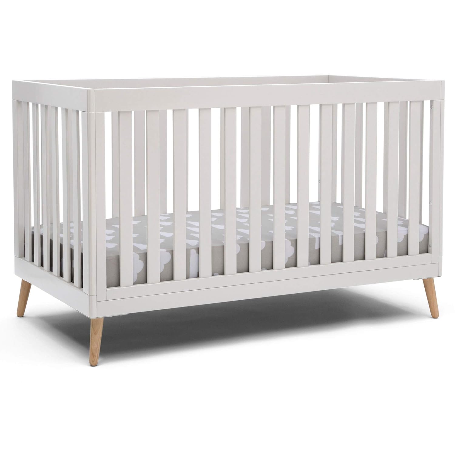 Children 4-in-1 Convertible Baby Crib, White with Natural Legs