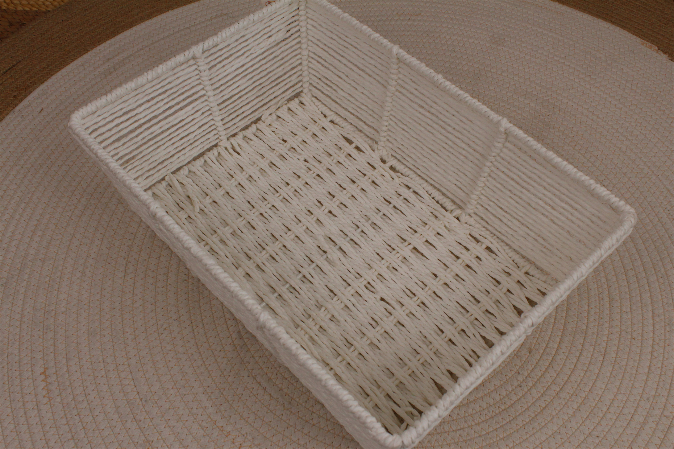 White color paper string storage basket for home storage