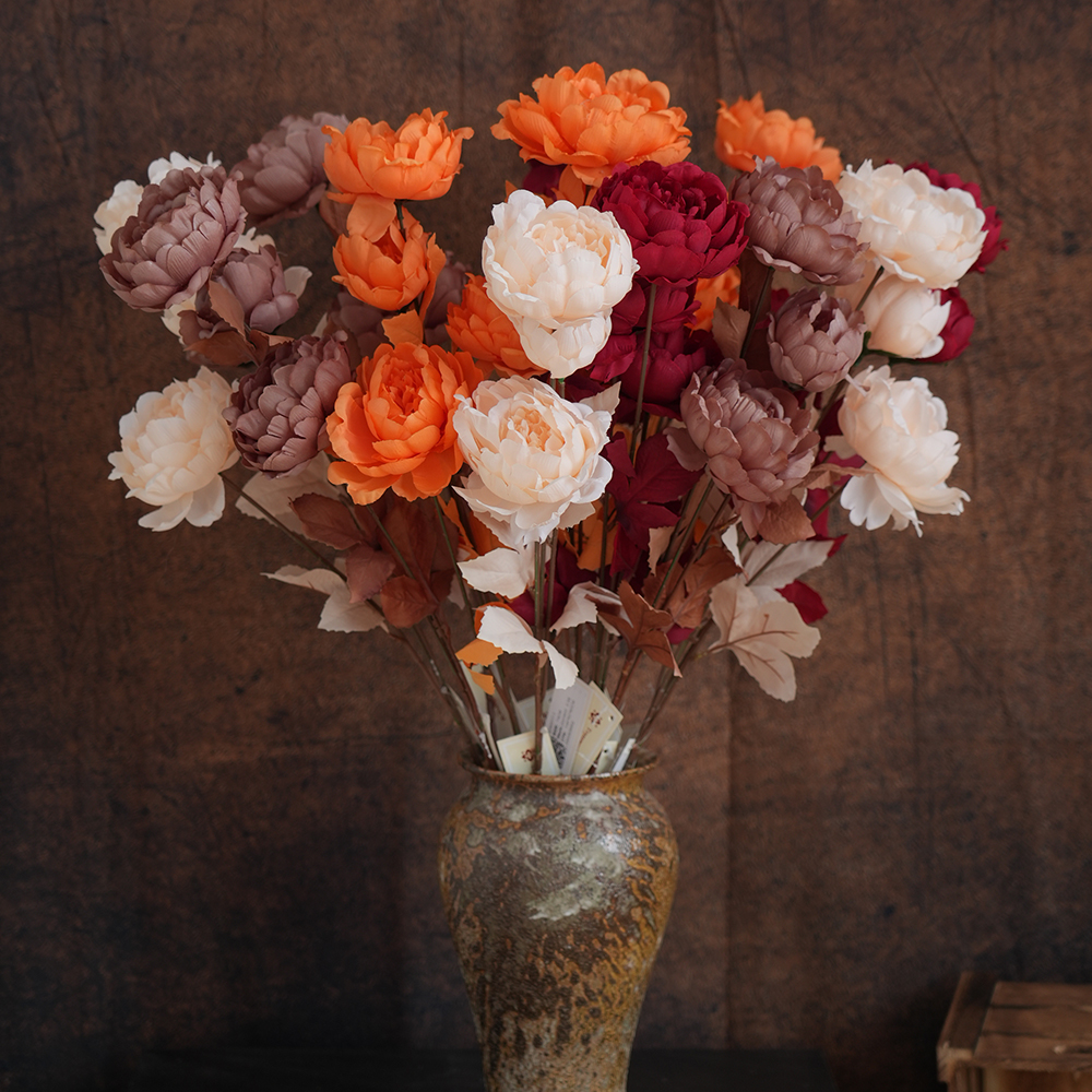 Transworld 10.5/9.5cm Flowerdiameter 3Head Artificial Flowers Peony Decorative flower For Home Decor