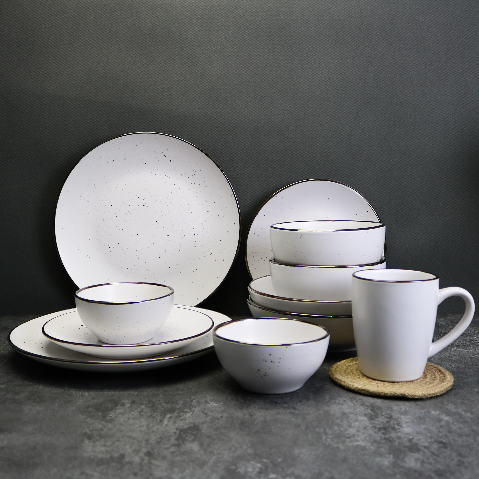 16 Pcs Luxury Ceramic Gold Edge Dot Dinner Set Color Glaze Dinnerware Cookware Sets