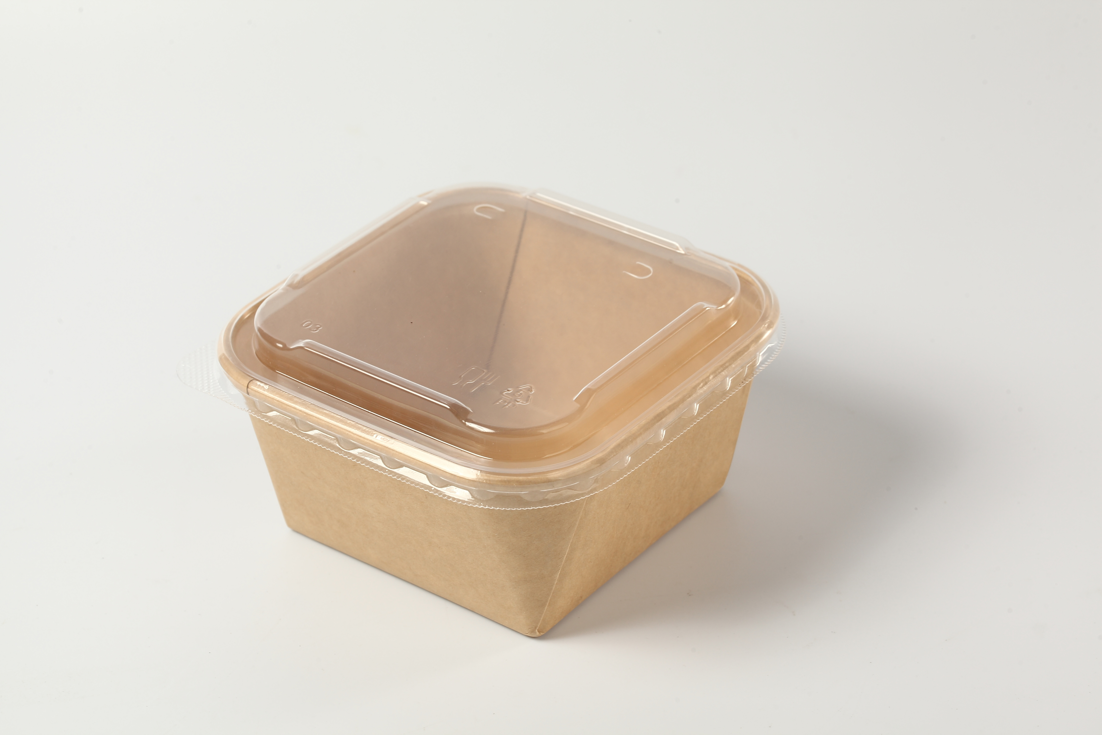SM7-SL650ml Disposable Food Grade Kraft Paper Lunch Box, Kraft Paper Salad Box, PET lid