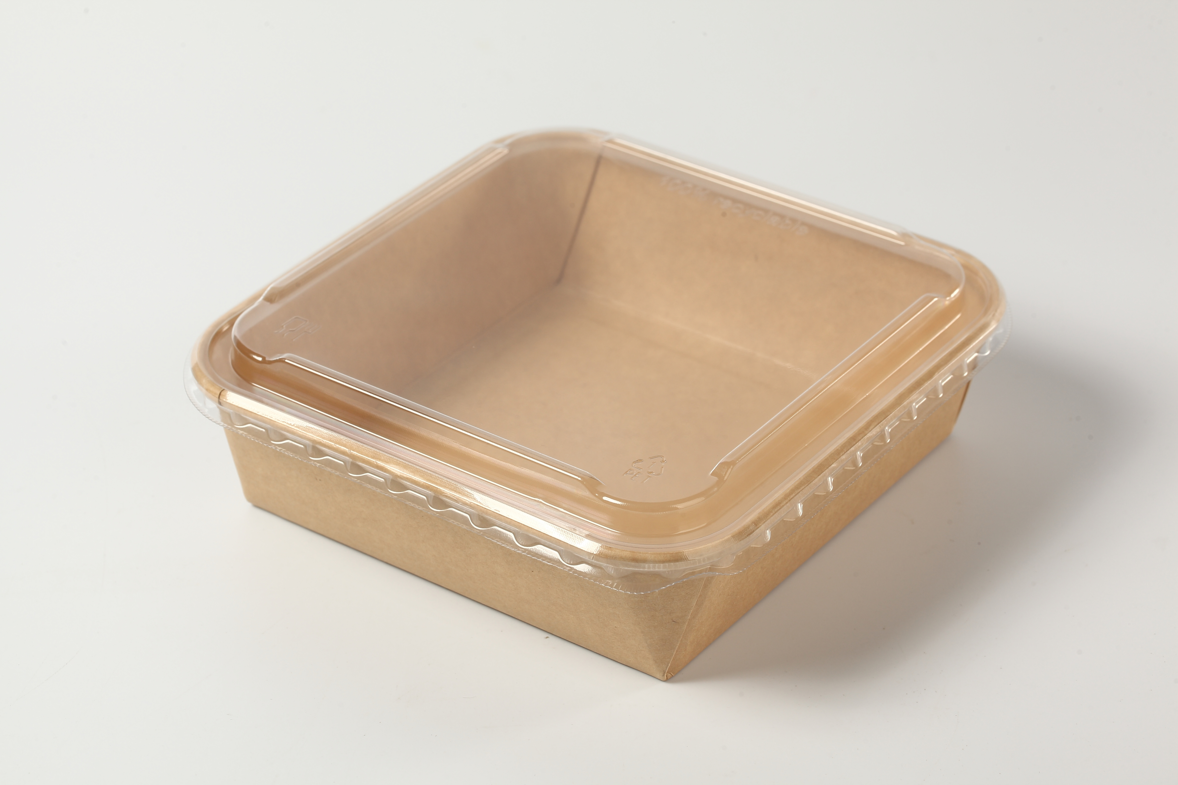 SM7-SL980ml Disposable Food Grade Kraft Paper Lunch Box, Kraft Paper Salad Box, PET lid
