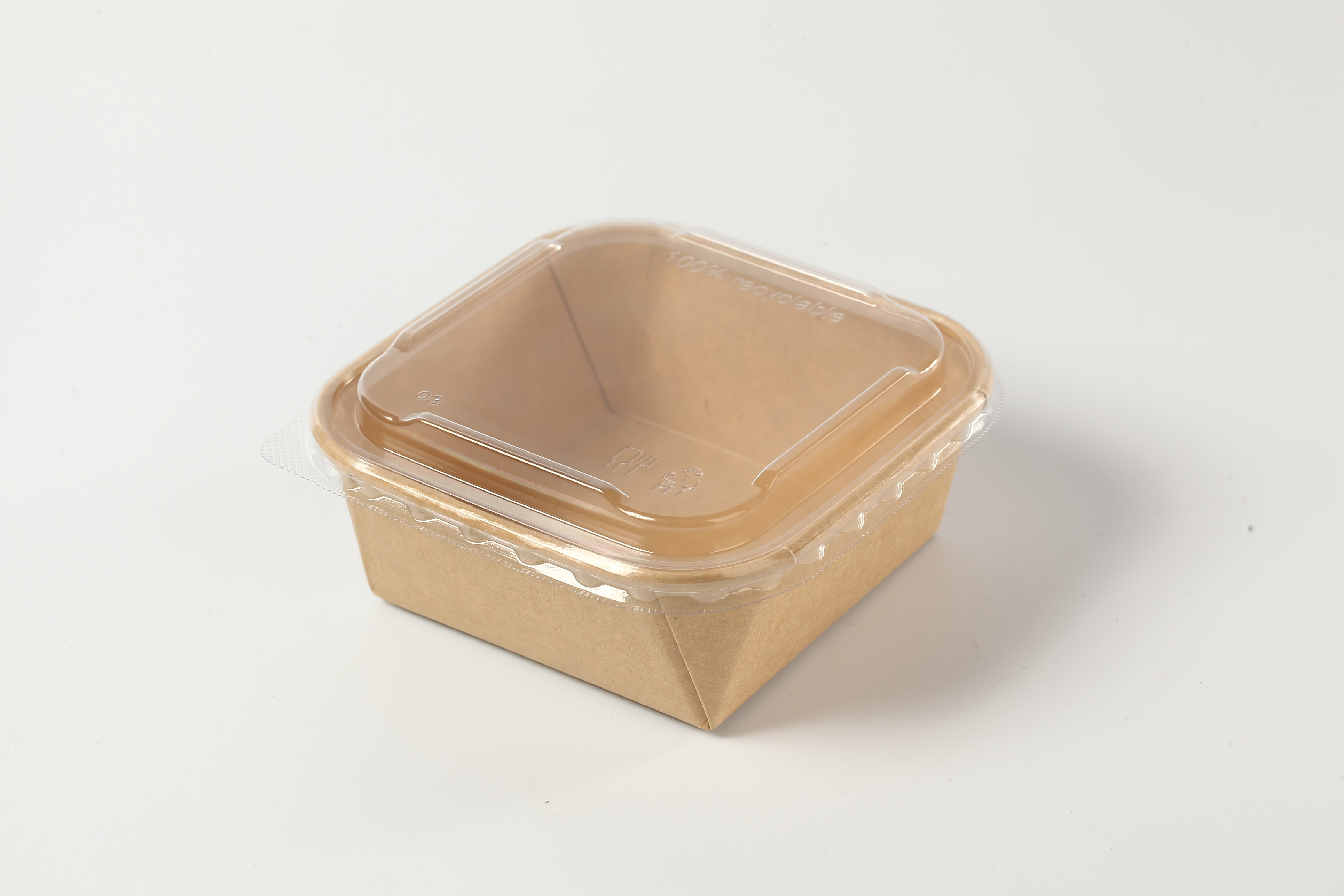SM7-SL500ml Disposable Food Grade Kraft Paper Lunch Box, Kraft Paper Salad Box, PET lid
