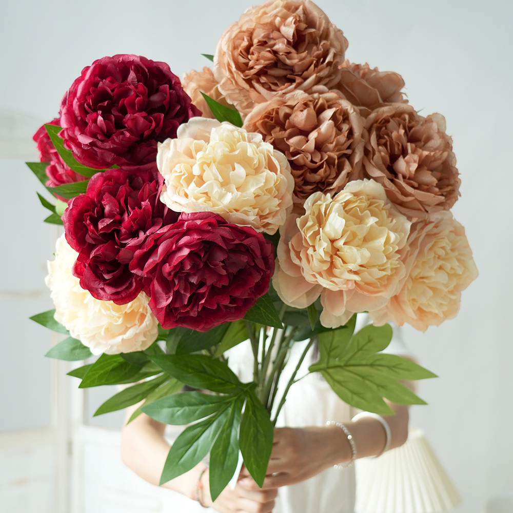 Transworld 13.5cm Flower-Diameter Silk Peony Artificial Decorative Flowers for Home Decoration