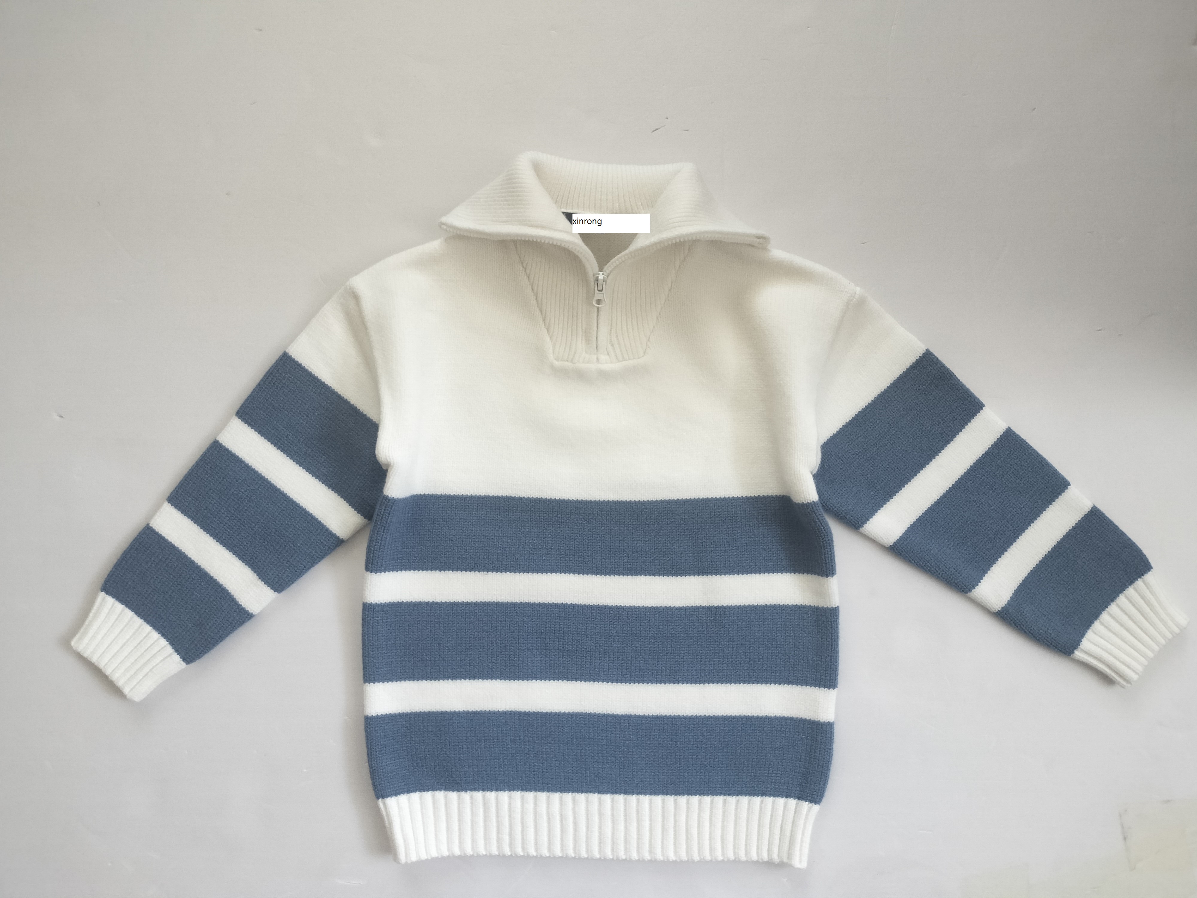 Boys knitted high neck and stripe sweater