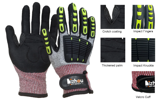 Yizhou Anti cut gloves TPR Glass fiber TPR +steel wire + Glass fiber coated with Sandy nitrile glove