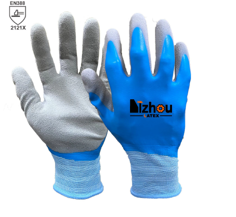 Yizhou Safety Gloves Nylon Latex 13 Gauge Nylon double dipped with latex gloves