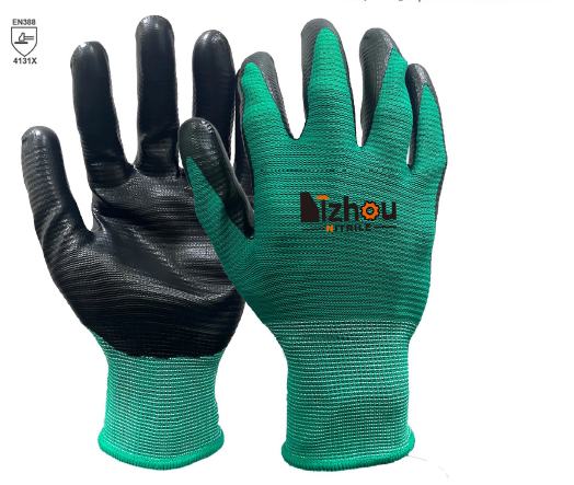 Yizhou Safety Gloves Nylon U3 knitted 13 Gauge nylon U3 knitted palm coated with Nitrile gloves