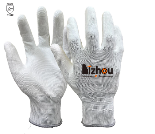 Yizhou Safety Gloves PU Polyester 13 Gauge Polyester coated with White PU gloves