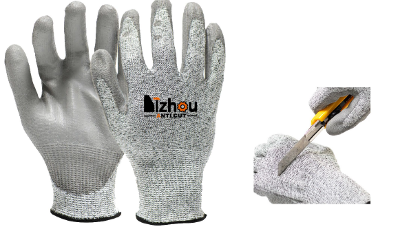 Yizhou Anti cut gloves PU HPPE 13 Gauge HPPE + Steel wire palm coated with Pu gloves