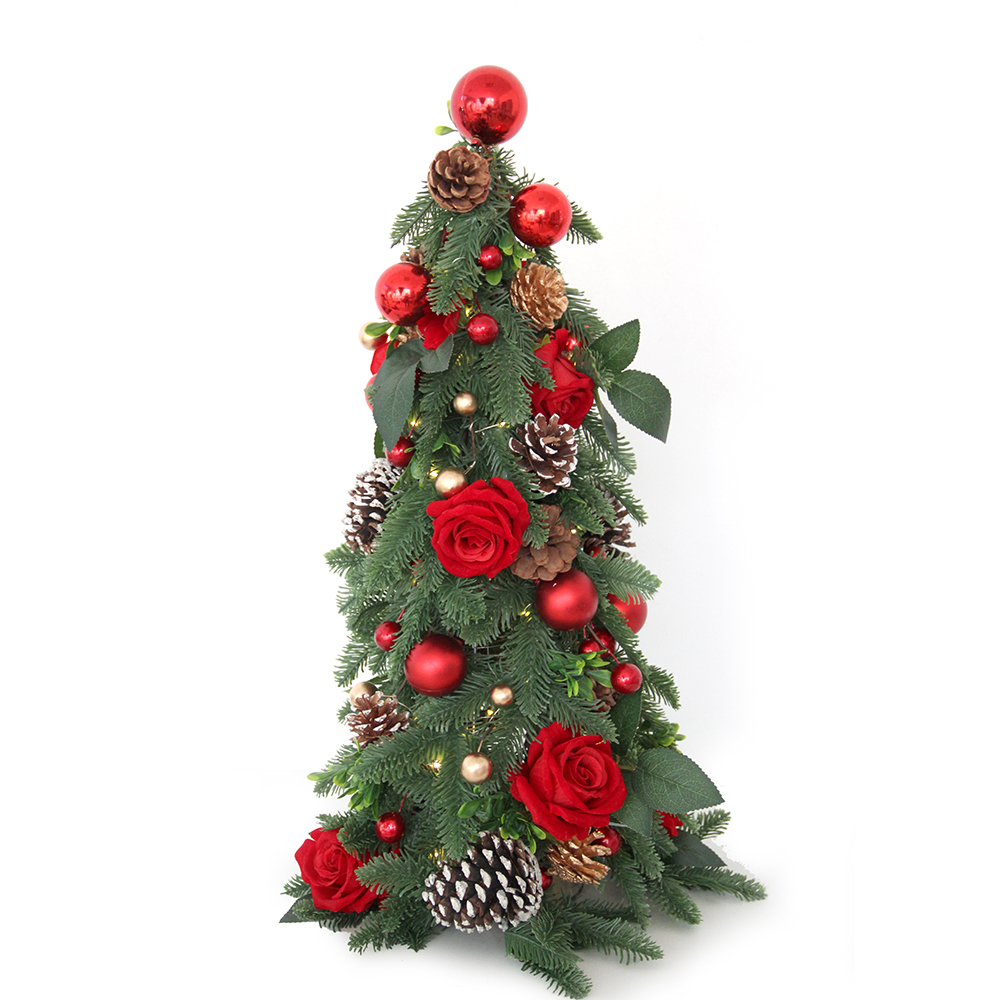 Transworld Aritificial Rose Pinecone Tree 60cmTall Small Christmas Tree With LED For Christmas Decor