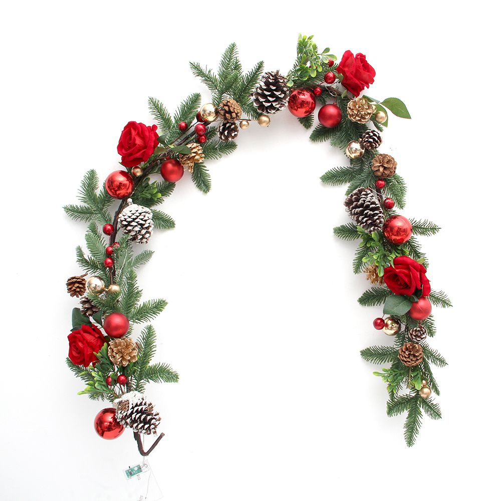 Transworld Artificial 1.8m Christmas Garland Rose Flower Garland For Home Christmas Decoration