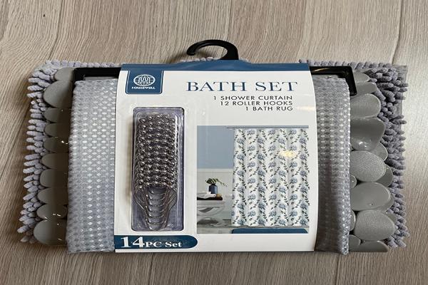 Shower curtain + chenille bath mat set