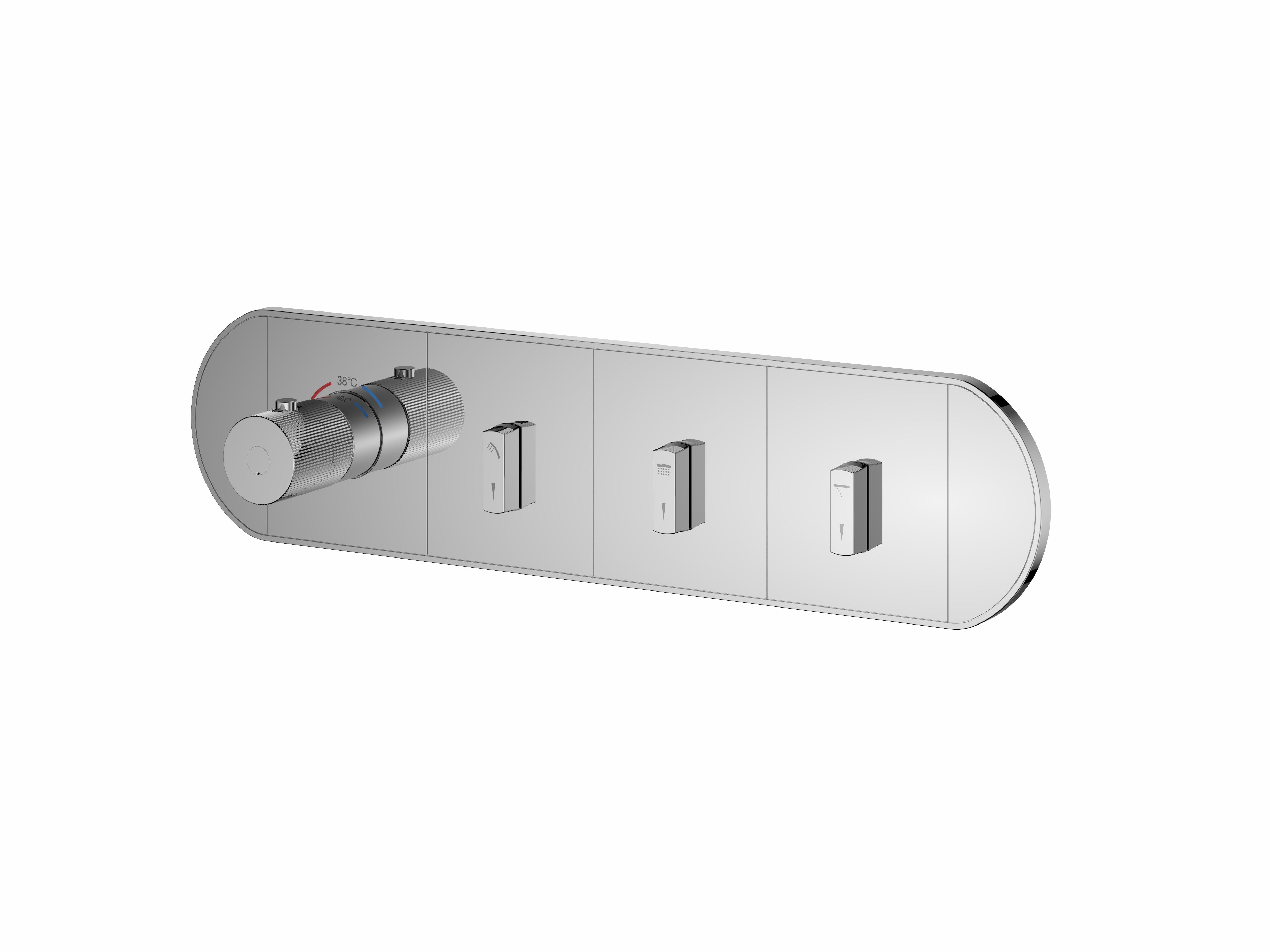 FLOVA Thermostatic shower mixer with 3 GoSlide control buttons and bottom outlet
