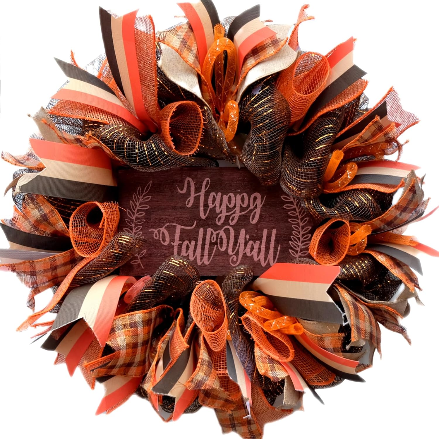 Fall Wood Sign Ribbon Wreath，