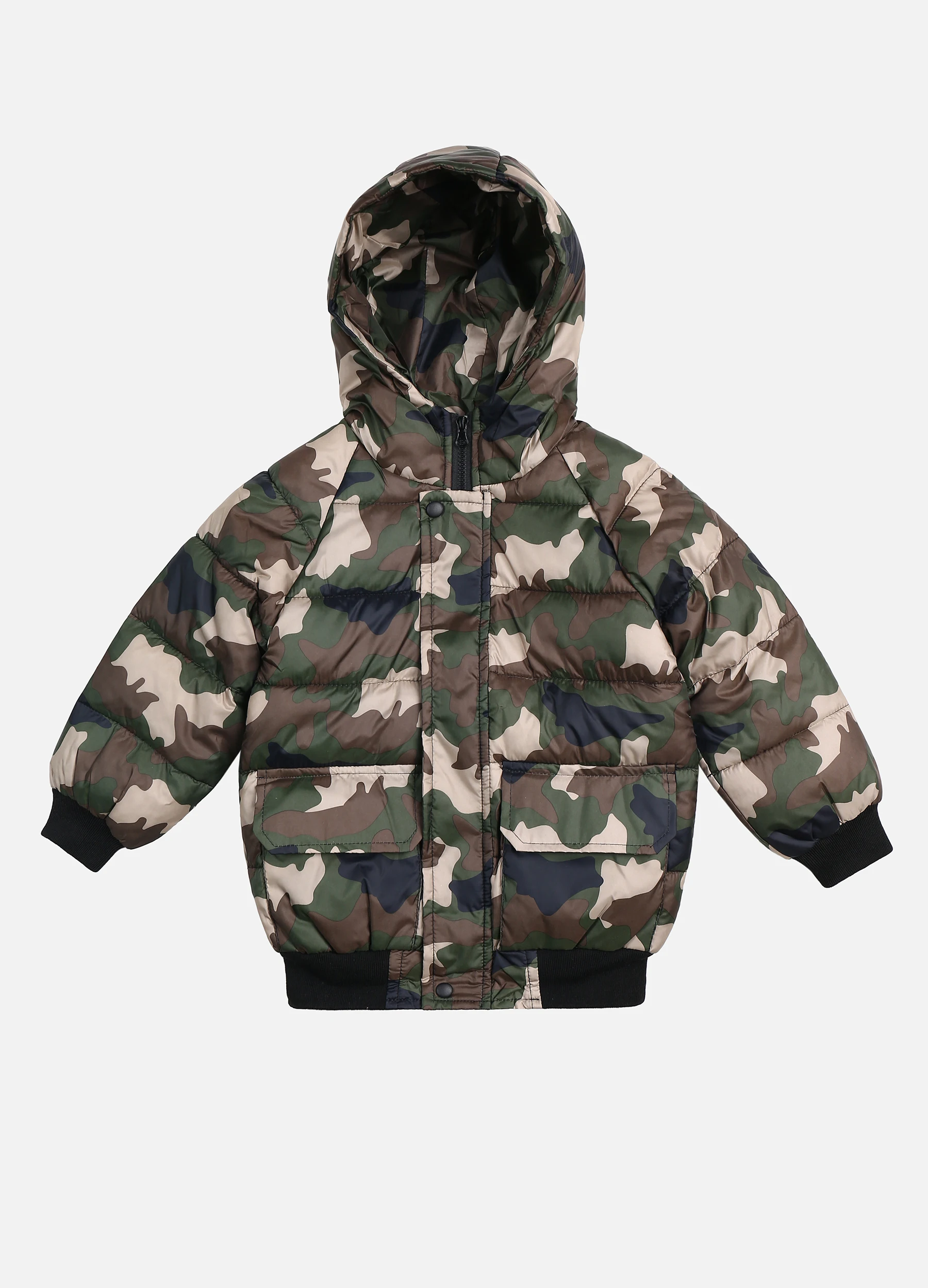 Boys' Casual Zip Front Allover Camo Print Hoodie Coat