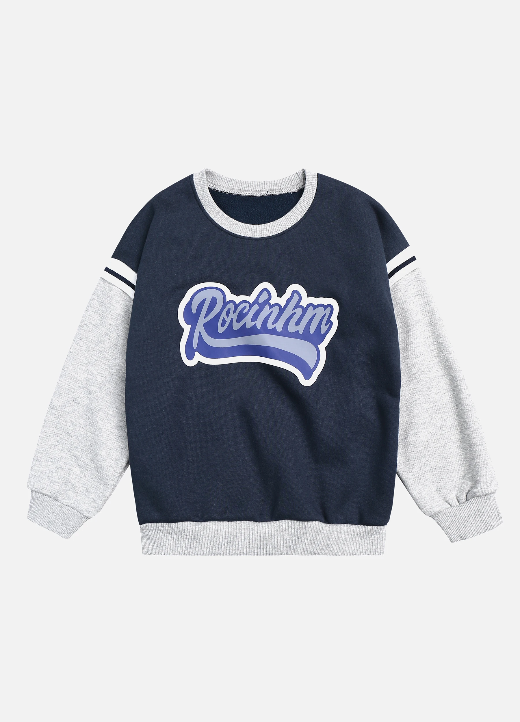 Boys' Casual Colorblock Round Neck Plus Velvet Sweatshirt