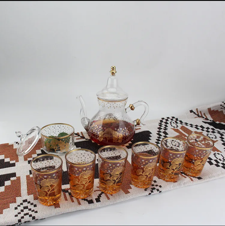 Glass Water Set Food Grade nordic drinkware Pitcher Set With Lid tea pot and Moronccan tea cup set