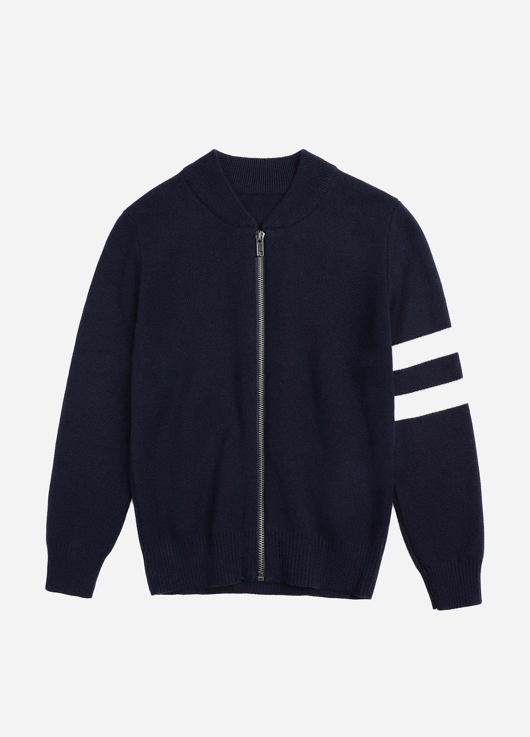 Boys' Casual Baseball Collar Striped Zip Front Rib-Knit Jacket