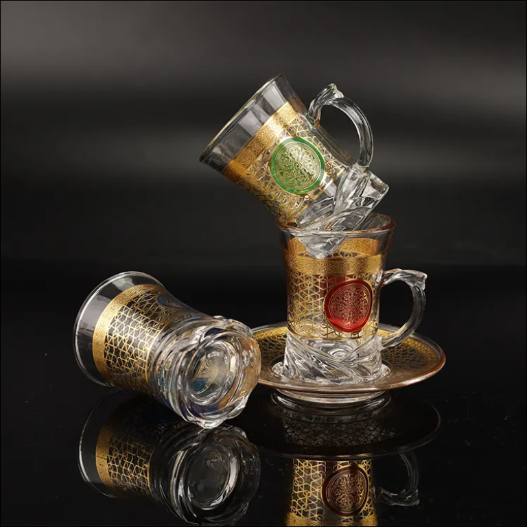 Factory colourful painted glass coffee cup turkish teacup glass tea coffee cups and saucers sets