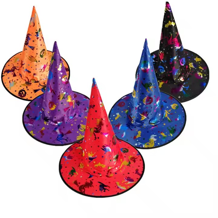 Halloween Festival Decoration Party Colorful Glitter Star Printing Magical Wizard Witch Hats