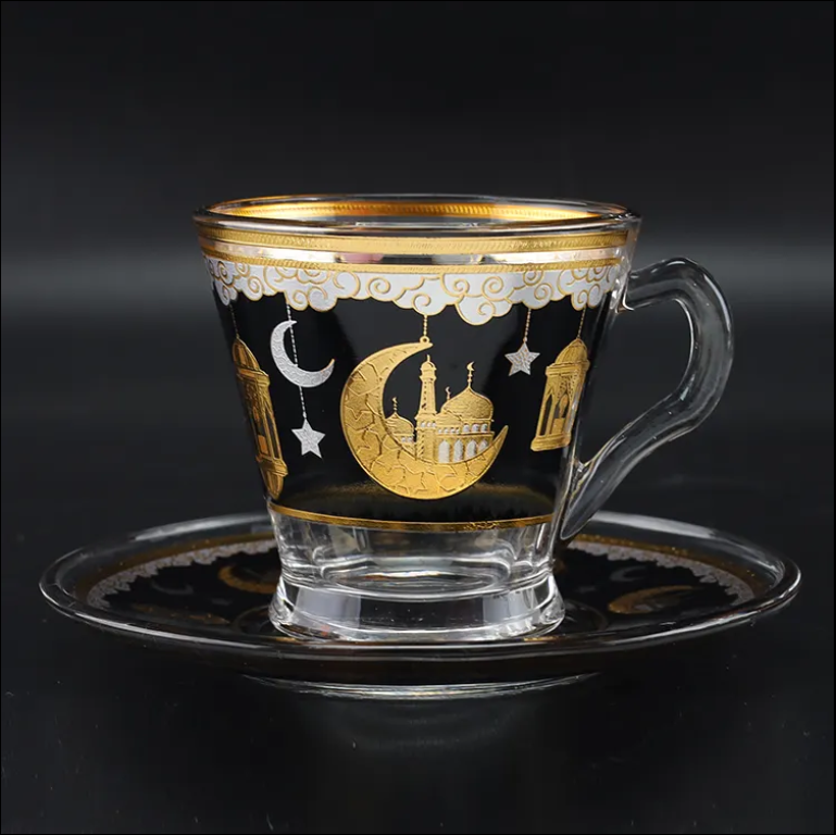 Ramadan Kareem Tea Cup Set With Sugar Pot Arabic Style Tea Cup Set With Saucer Arabic Coffee Cup Set