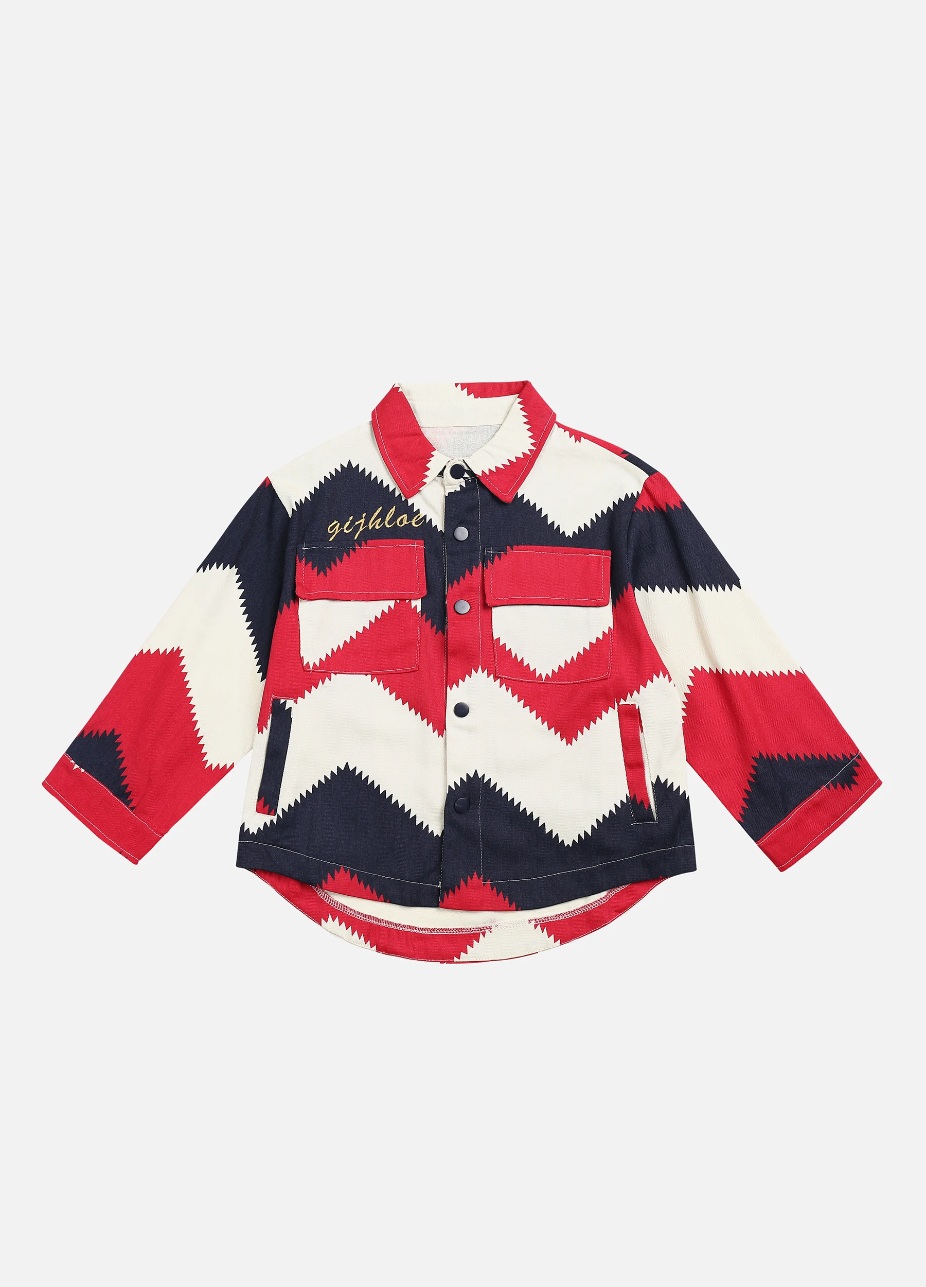 Boys' Stitching Color Stand Collar Long Sleeve Shirt