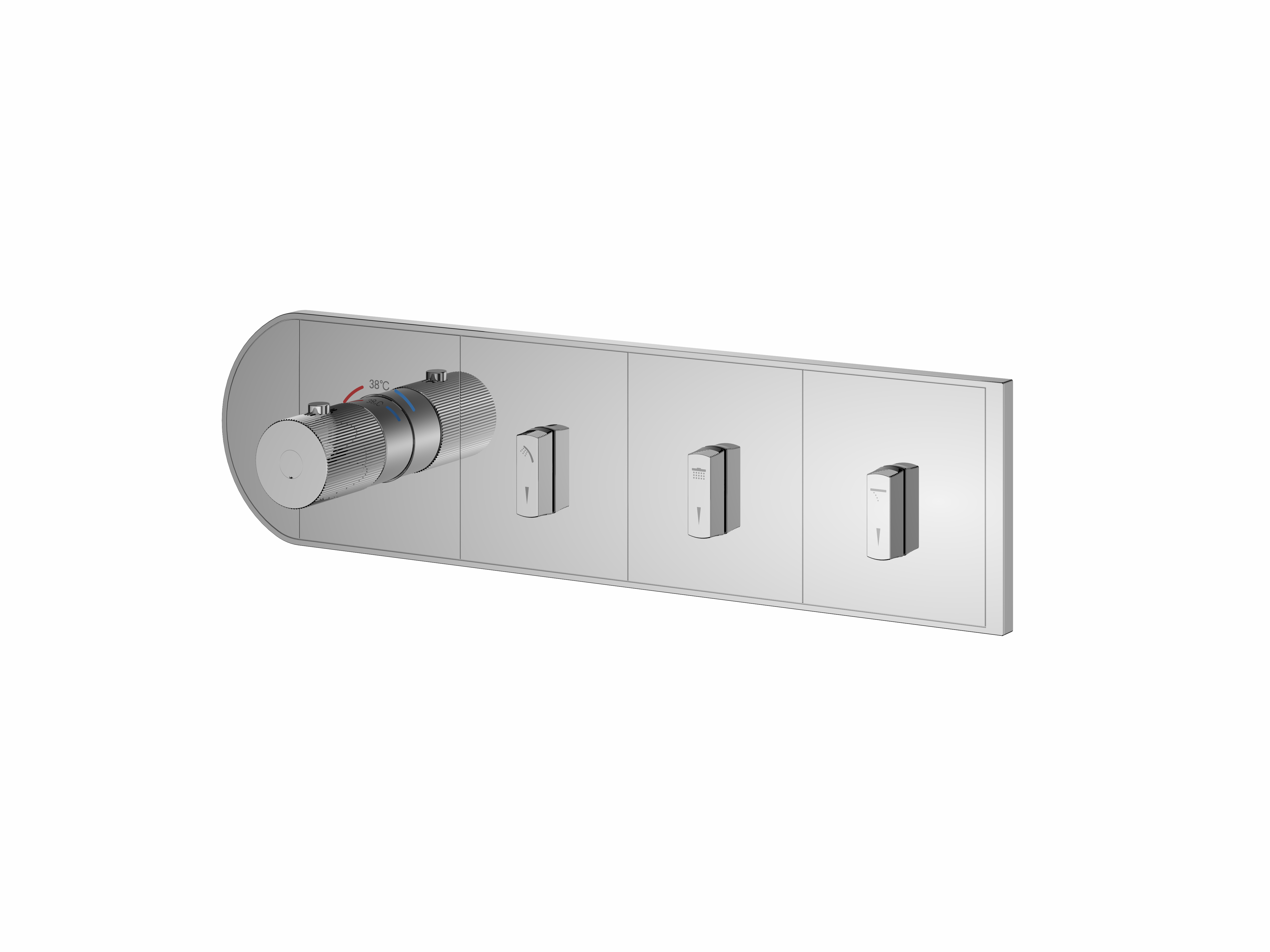 FLOVA Thermostatic shower mixer with 3 GoSlide control buttons and bottom outlet