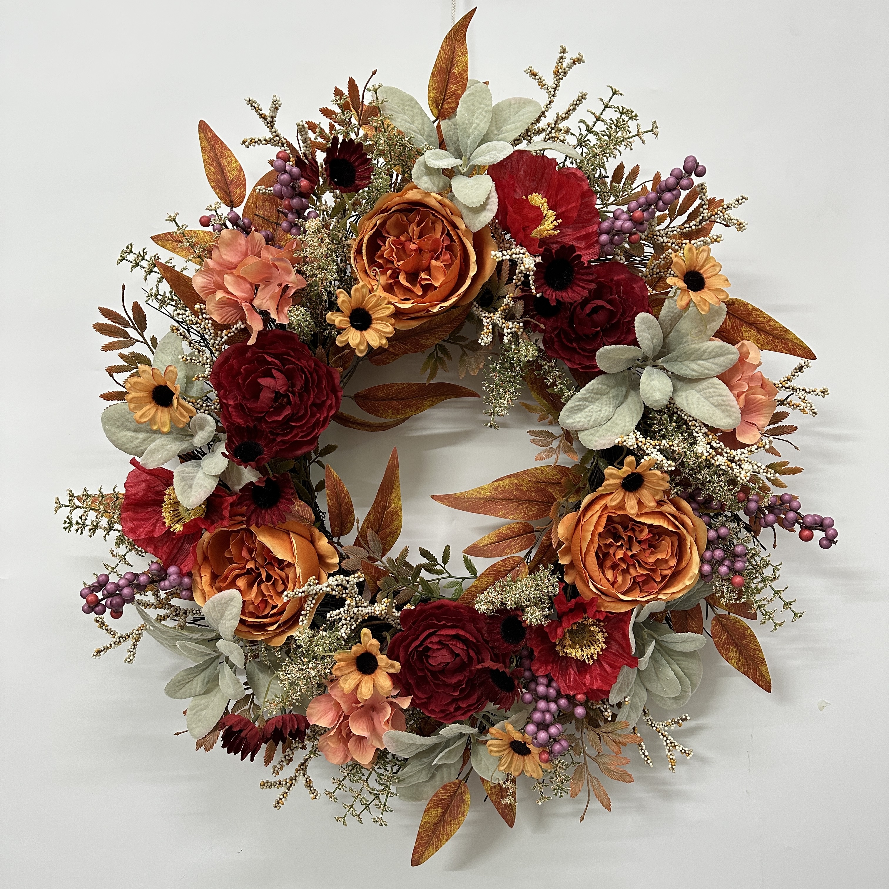 24“Wreath+Hydrangea, Rose,Sheep ear leaf,Berry.