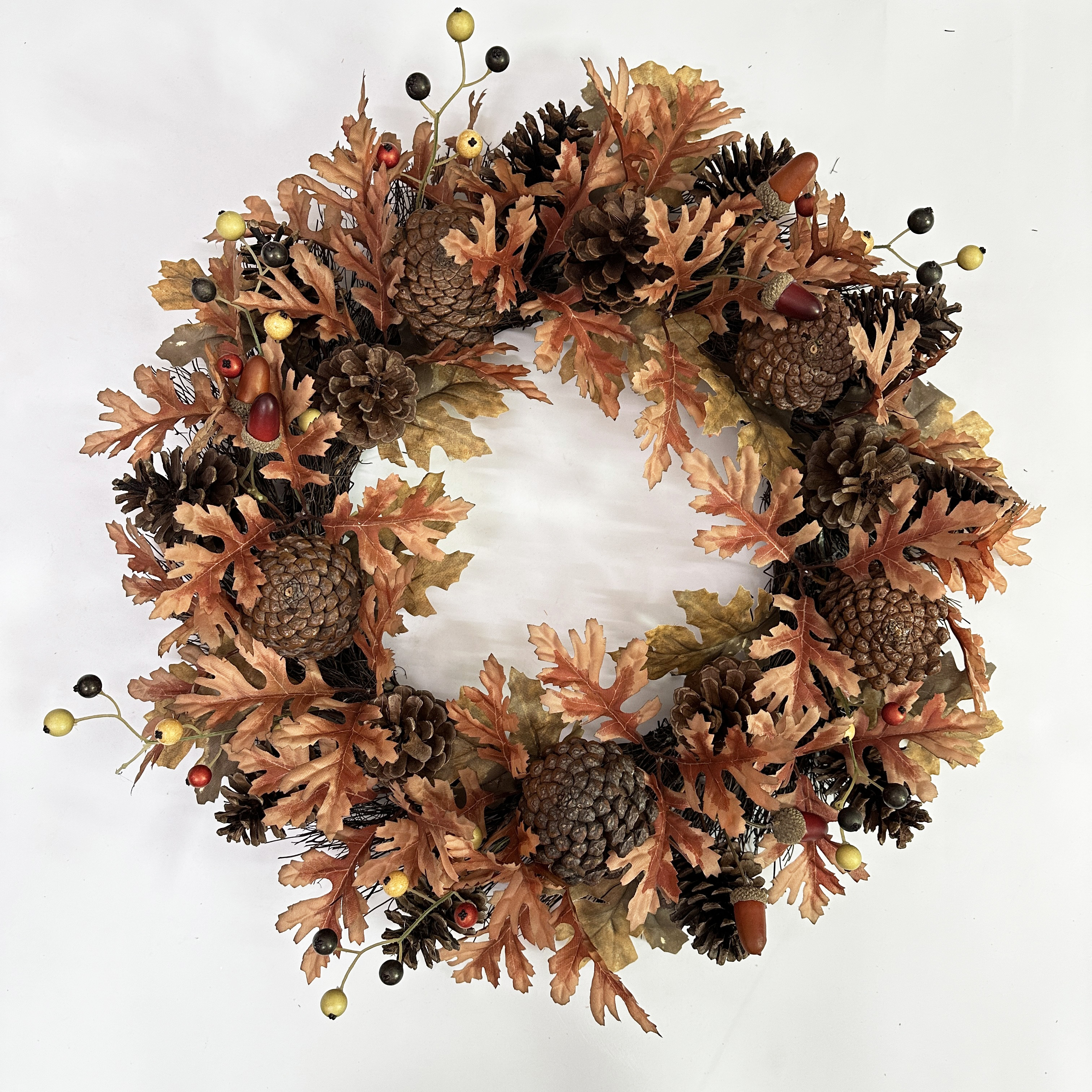 24“Wreath+Pine cones, oak leaves, acorns.