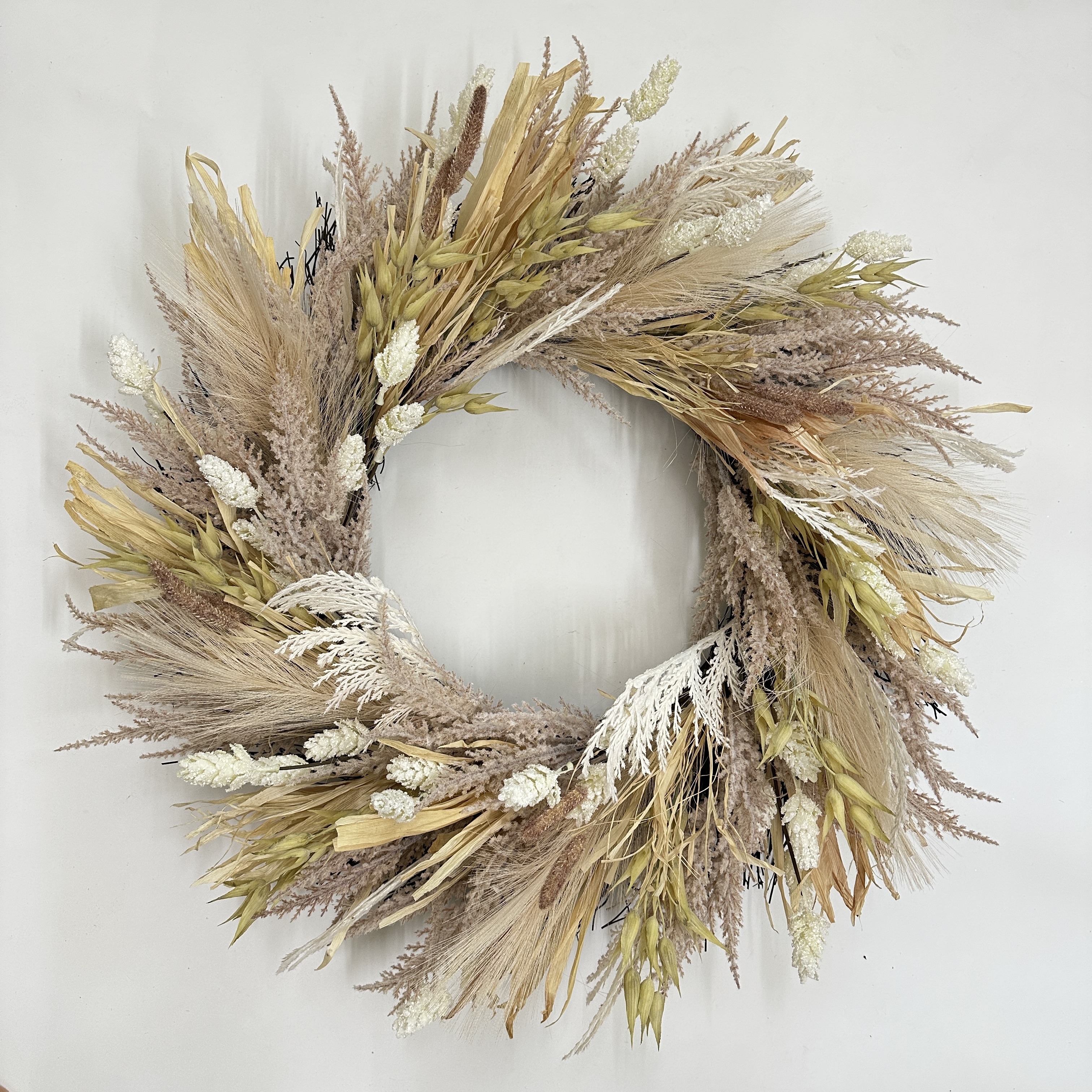 24”Dried Wreath+Reeds, Wheat stalks