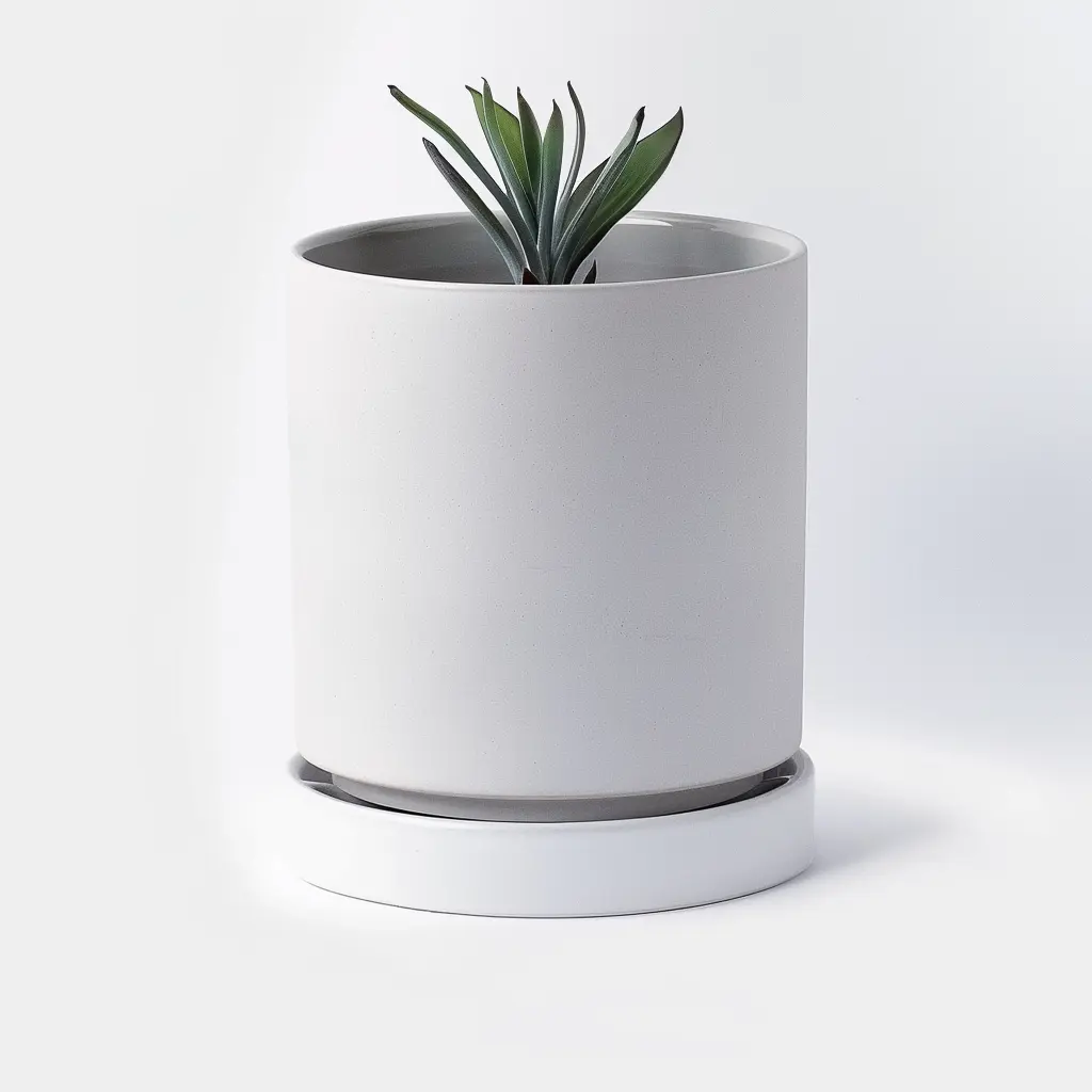 4/6/8/10 inch Ceramic Planter Pot with Drainage Hole and Saucer, Indoor Cylinder Round Planter Pot