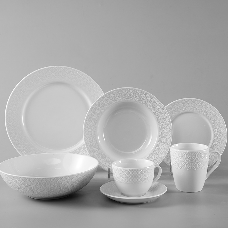 Popular white embossed dinnerware