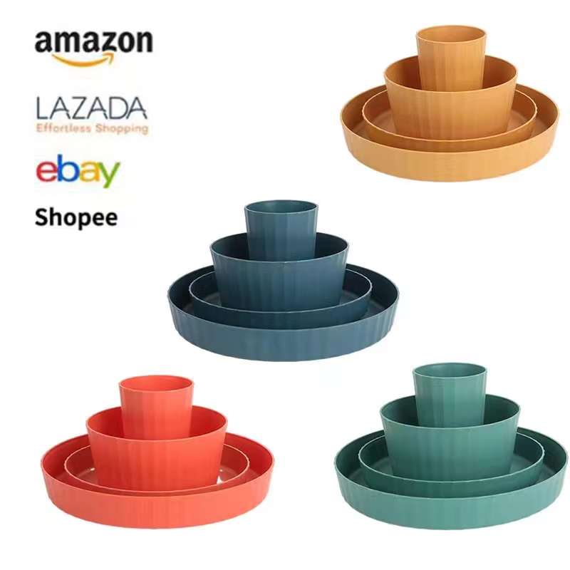 Wheat straw plastic dinnerware set