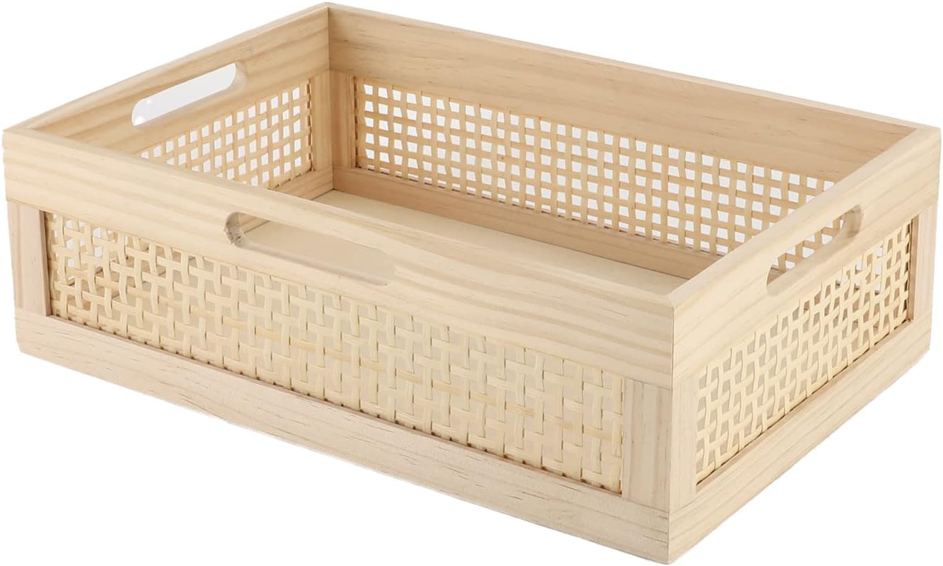 Wooden Baskets Shallow Wood Storage Basket Crate