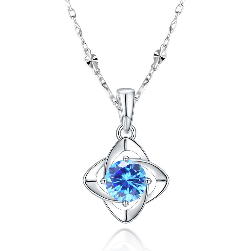 Sterling Silver Necklace Women's Hundred Topaz Lucky Grass Pendant Collarbone Necklace