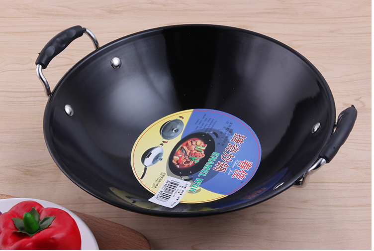 Binaural Porcelain Enameled Wok