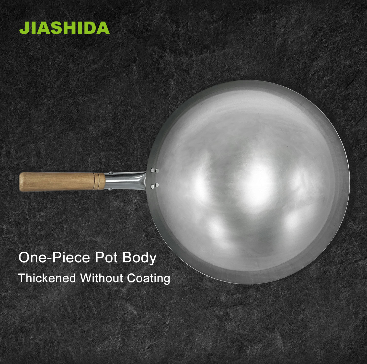 Wooden handle Flat Edge Iron Wok (Deepen)