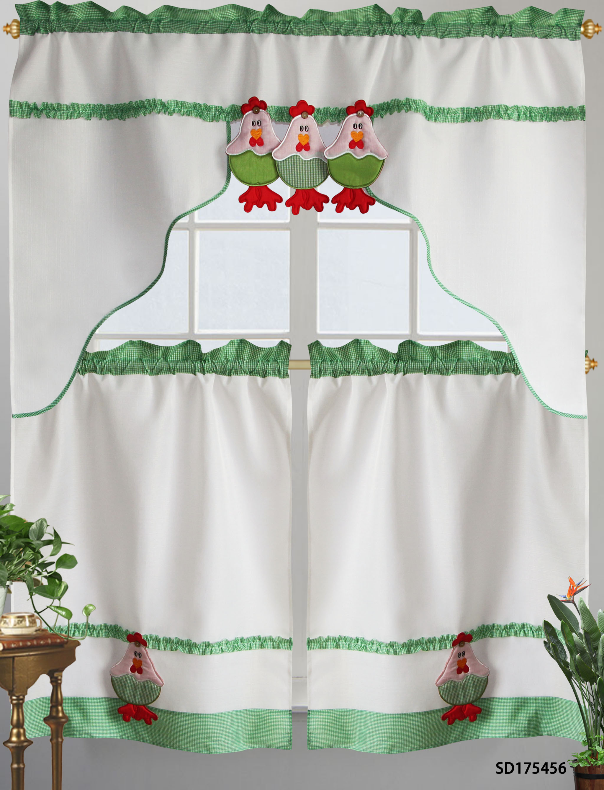 Customized kitchen triangle curtains with embroidered curtains and rustic style