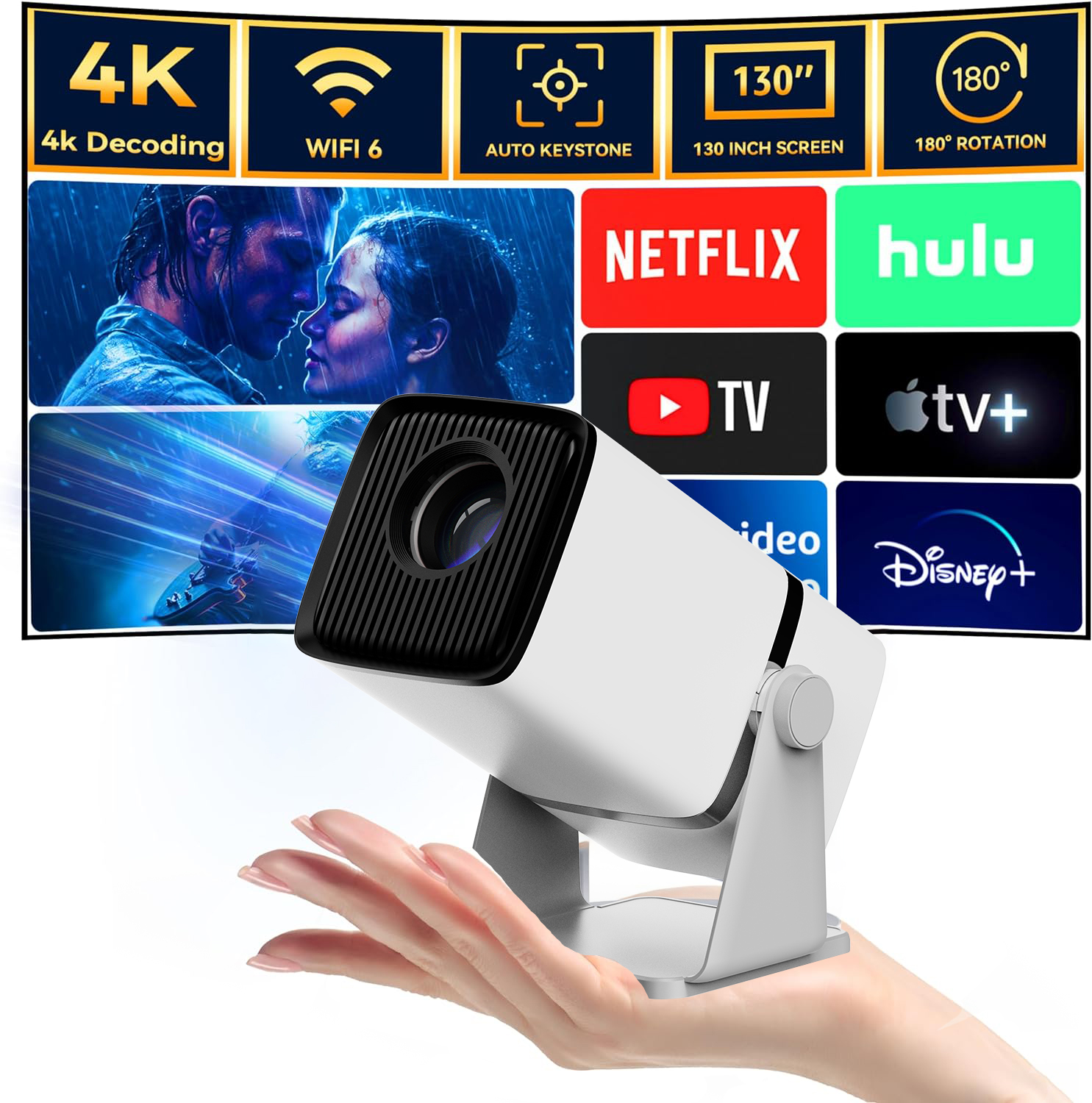 HTP A86 New Arrival Mini Portable projector with stand 720P 1080P projector